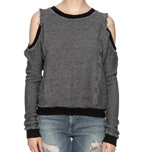 Frayed Distressed Open Cold Shoulder Sweater